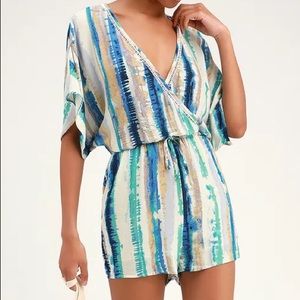 Watercolor Wonders Cream and Blue Tie-Dye Romper